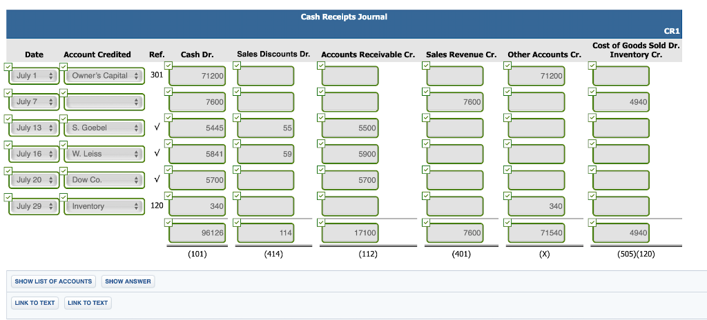 112 Accounts Receivable 401 Sales Revenue 120 Inventory 414 Sales Discounts 126