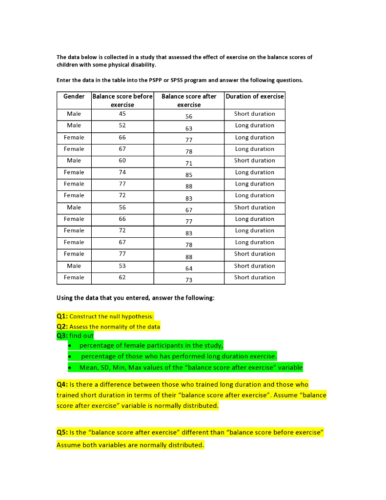  The data below is collected in a study that assessed the