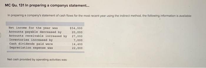  MC Qu. 131 in preparing a companys statement... In preparing a
