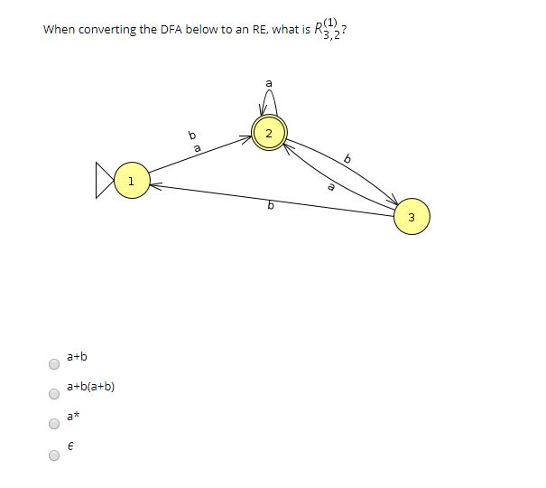 When converting the DFA below to an RE, what is R(l) ?