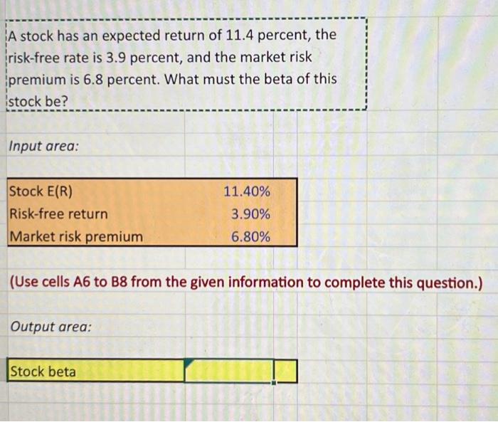 iA stock has an expected return of 11.4 percent, the irisk-free rate