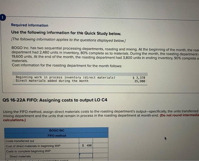  Required information Use the following information for the Quick Study below.