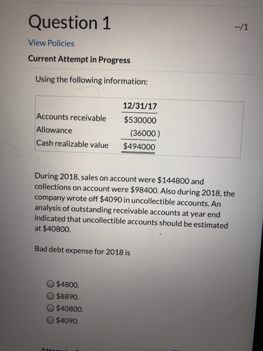  Question 1 --/1 View Policies Current Attempt in Progress Using the