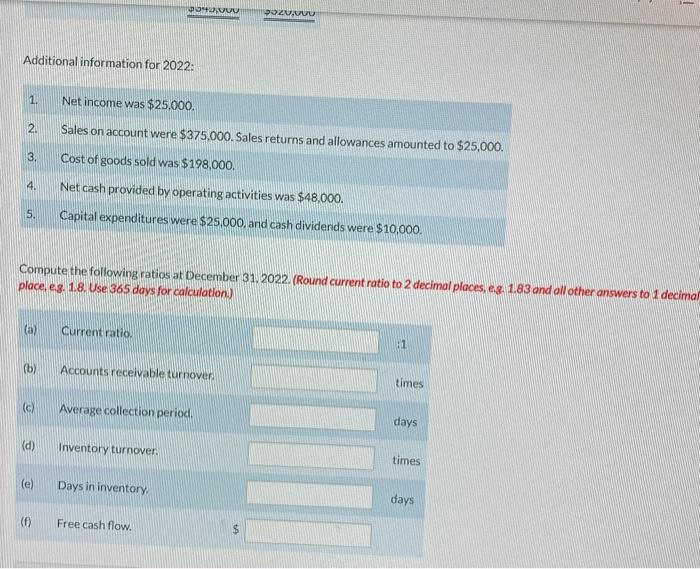 2022 : 1. Net income was $25,000. 2. Sales on account were