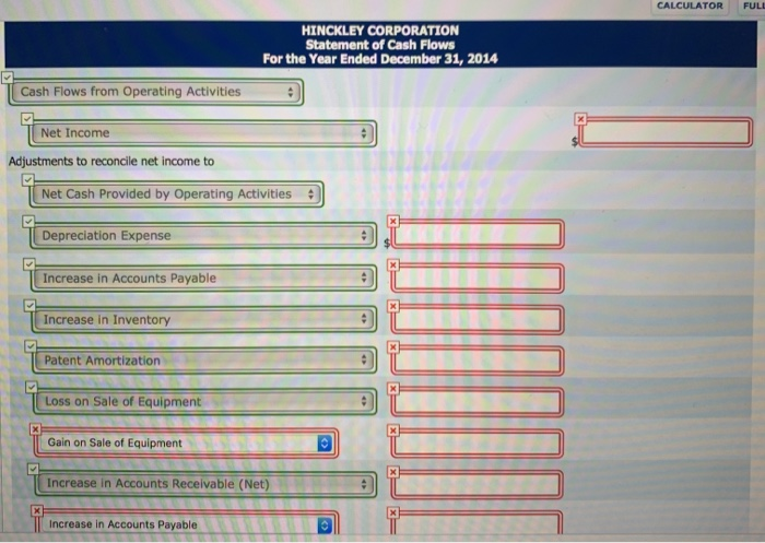Cash Accounts receivable Inventory Investments Buildings Equipment Patents December 31 2014 2013