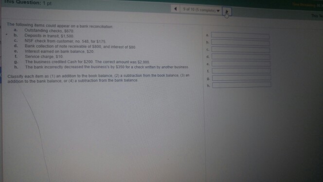  This Question: 1 pt The following items could appear on a