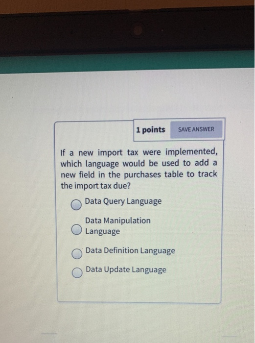 1 points SAVE ANSWER If a new import tax were implemented,