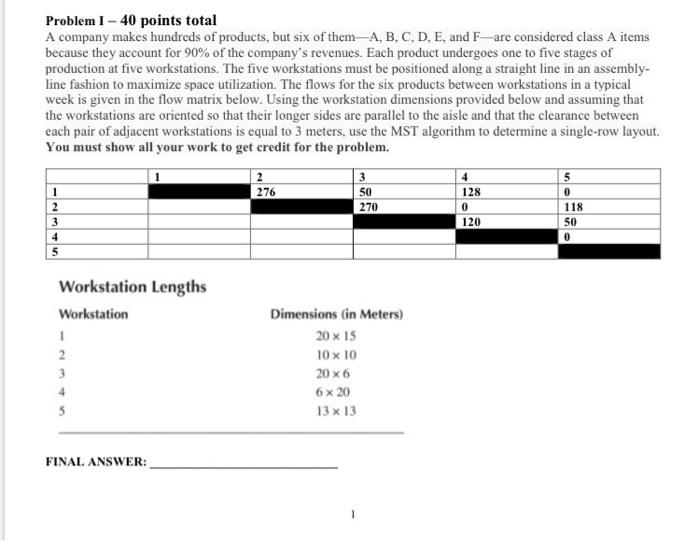  Problem I - 40 points total A company makes hundreds of