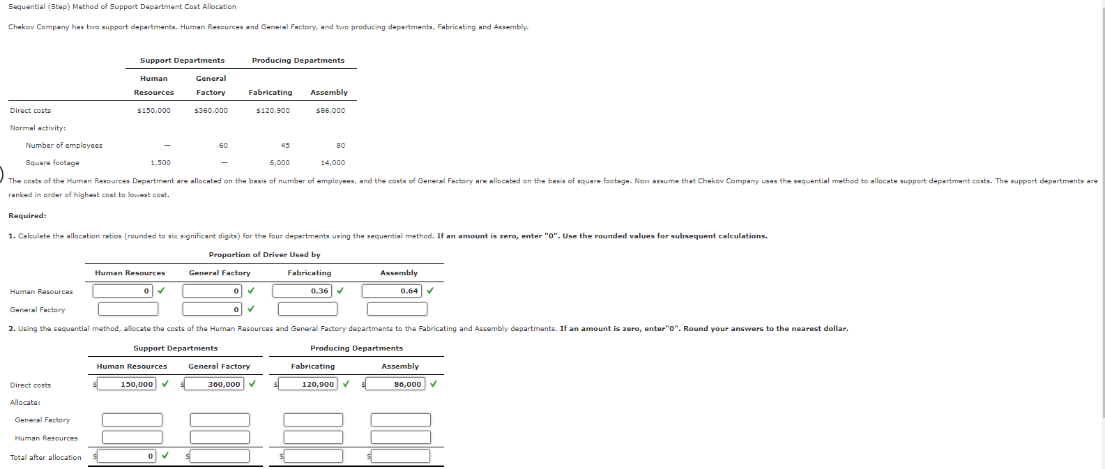  Sequential (Step) Method of Support Department Cost Allocation Chekov Company has