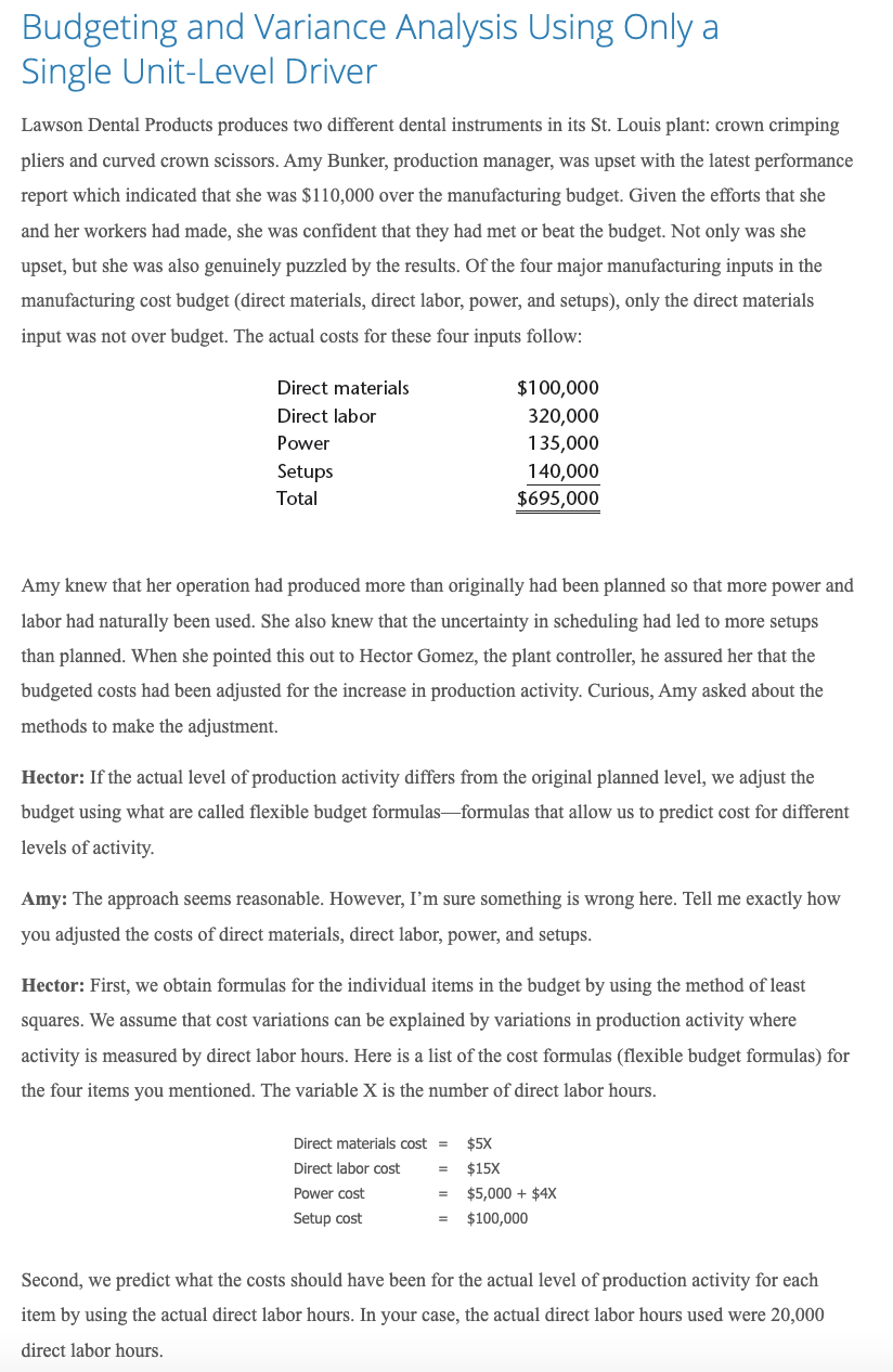  Exhibit 2.2 PART 2 Budgeting and Variance Analysis Using Only a