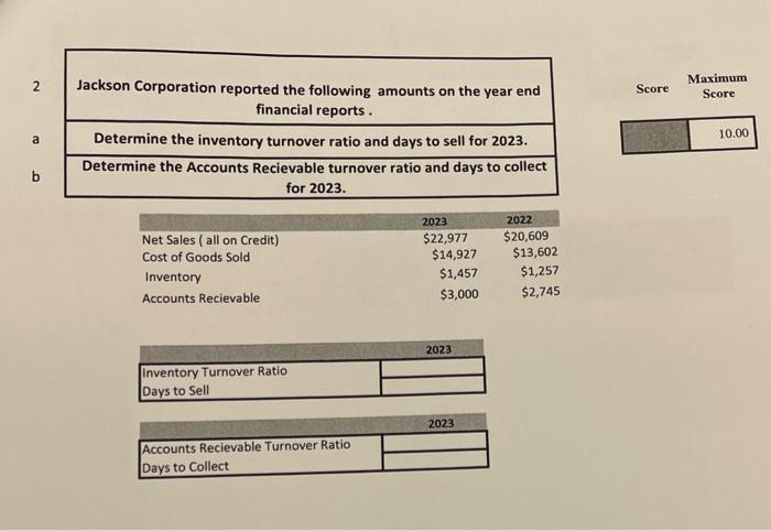 1000 b Jackson Corporation reported the following amounts on the year end