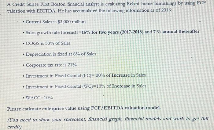  use finacial graphy, finacial model. use FCF / EBITDA valuation model