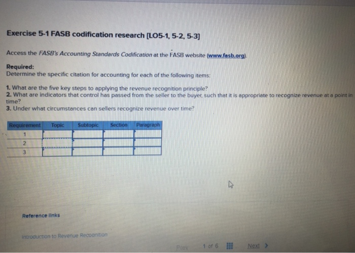  Exercise 5-1 FASB codification research [L05-1, 5-2, 5-3] Access the FASB's