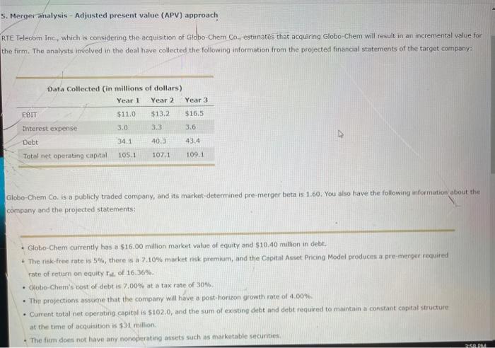  5. Merger analysis - Adjusted present value (APV) approach RTE Telecom