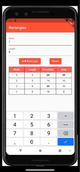 a new rectangle and does the calculation based on the entered values.