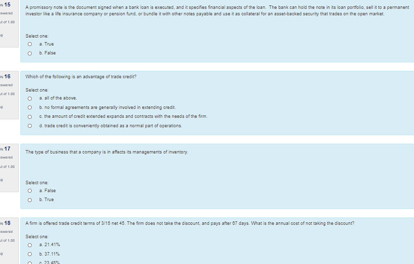 15 A promissory note is the document signed when a bank