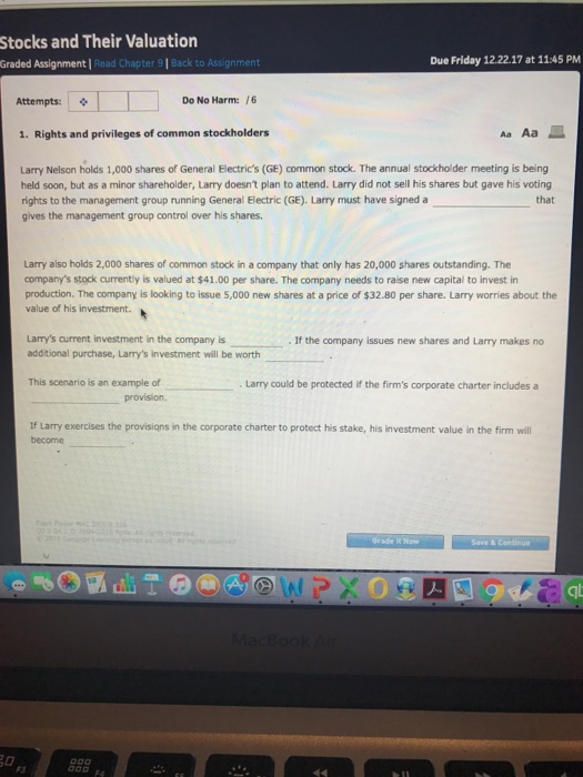  Stocks and Their Valuation Graded Assignment| Read Chapter 91 Back to