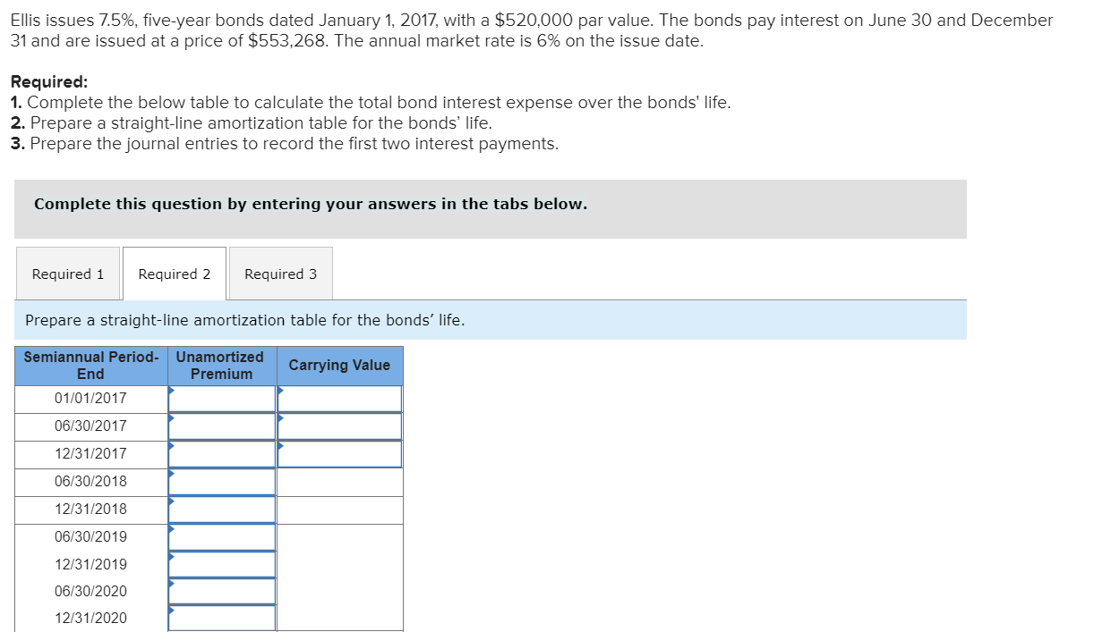  Ellis issues 7.5%, five-year bonds dated January 1, 2017, with a