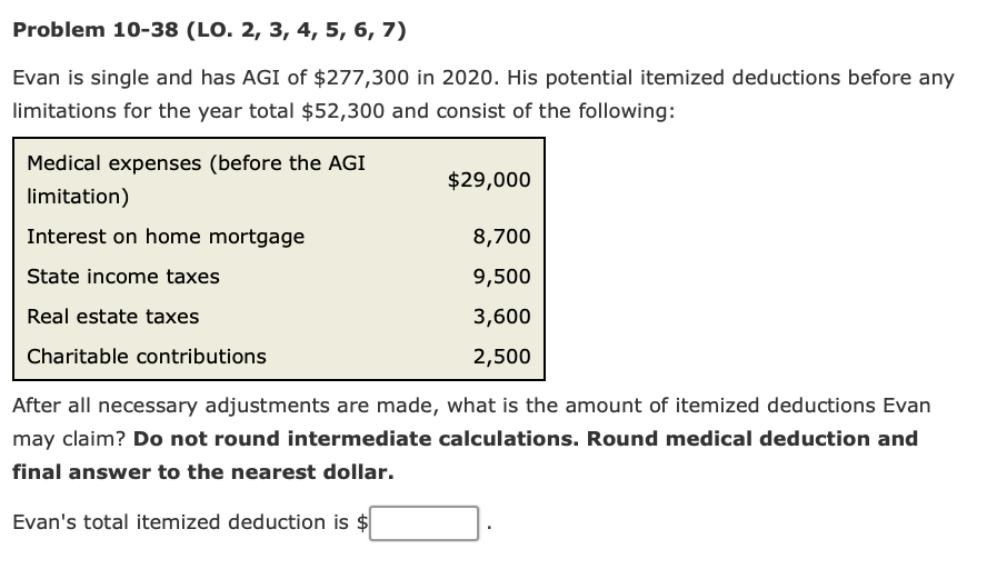 Problem 10-38 (LO. 2, 3, 4, 5, 6, 7) Evan is