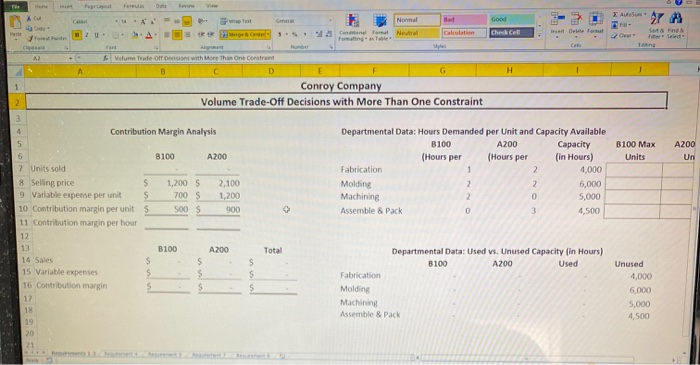 company has four manufacturing departments--Fabrication, Molding, Machining, and Assemble & Pack. The