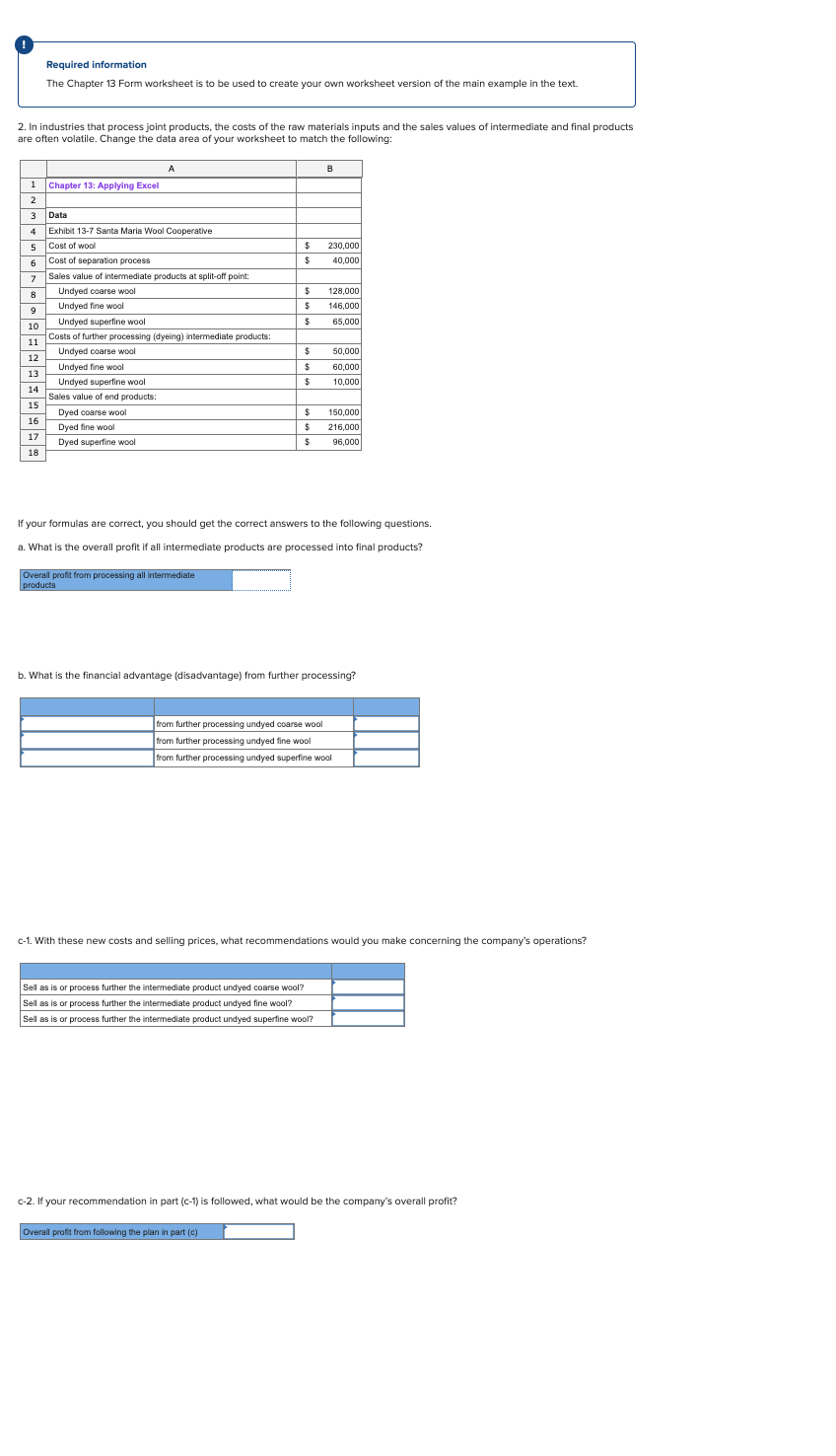  Required information The Chapter 13 Form worksheet is to be used