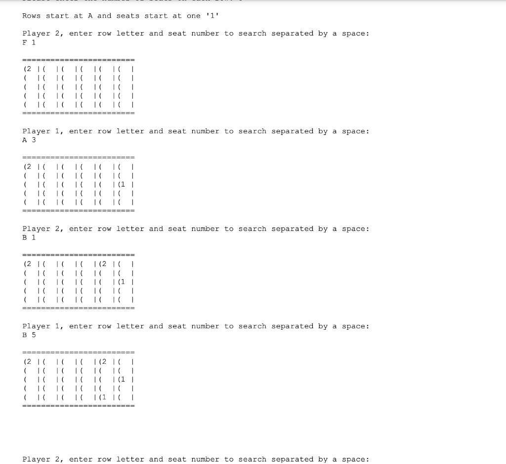 of rows, identified with alphabetic letters, and seats on a given row