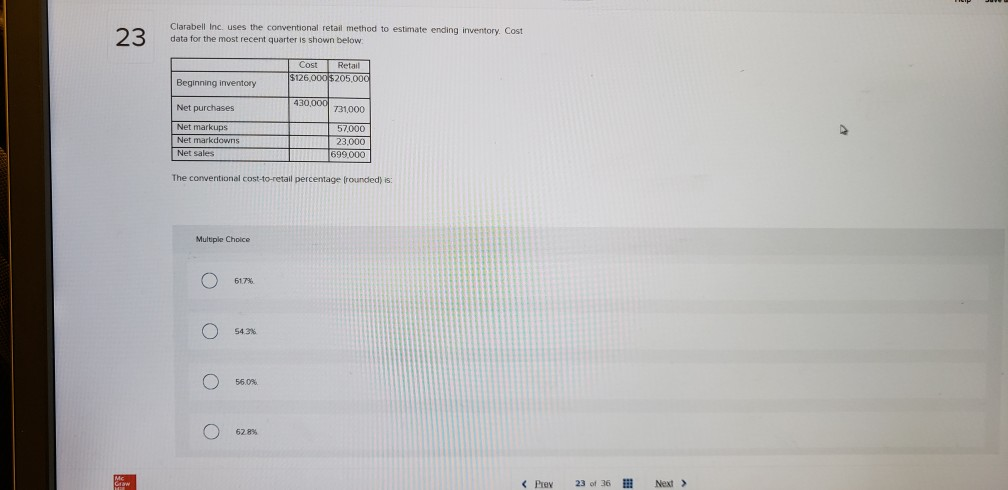  Clarabell Inc. uses the conventional retail method data for the most