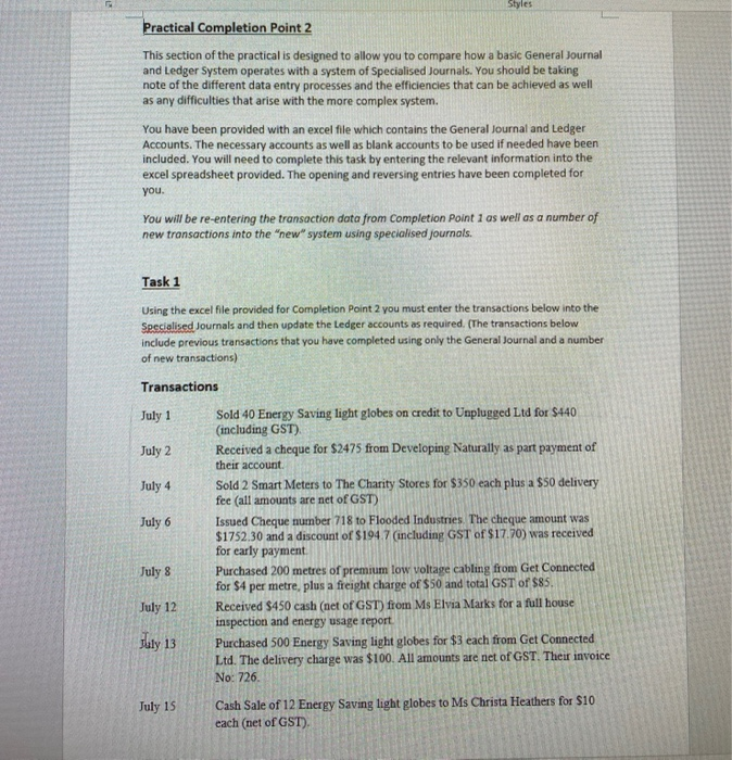  Styles Practical Completion Point 2 This section of the practical is