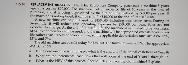  Complete problem 12-20 CHANGE the depreciation on the old machine from