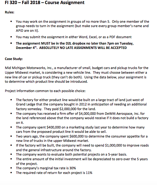  FI 320 Fall 2018-Course Assignment Rules: You may work on the
