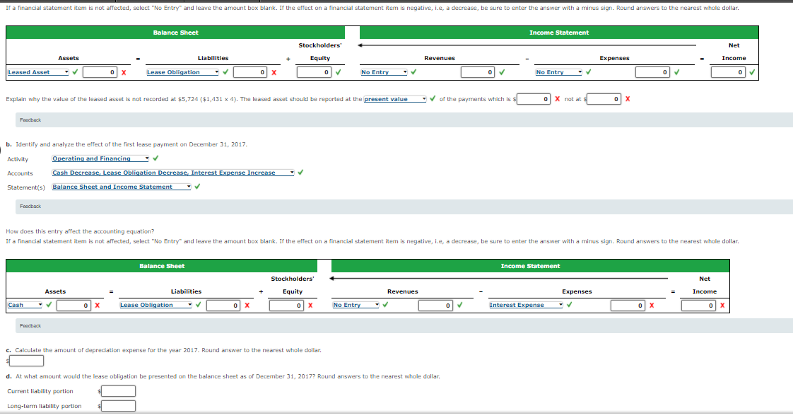 If a financial statement item is not affected, select "No Entry"