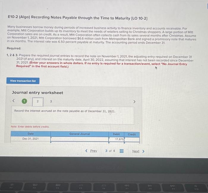  E10-2 (Algo) Recording Notes Payable through the Time to Maturity [LO