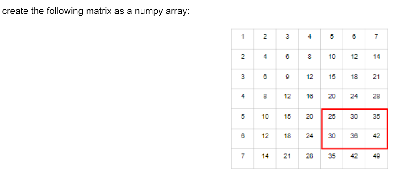 create the following matrix as a numpy array: 1 2 3