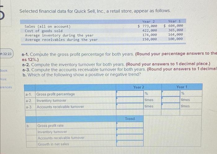 Selected financial data for Quick Sell, Inc., a retail store, appear