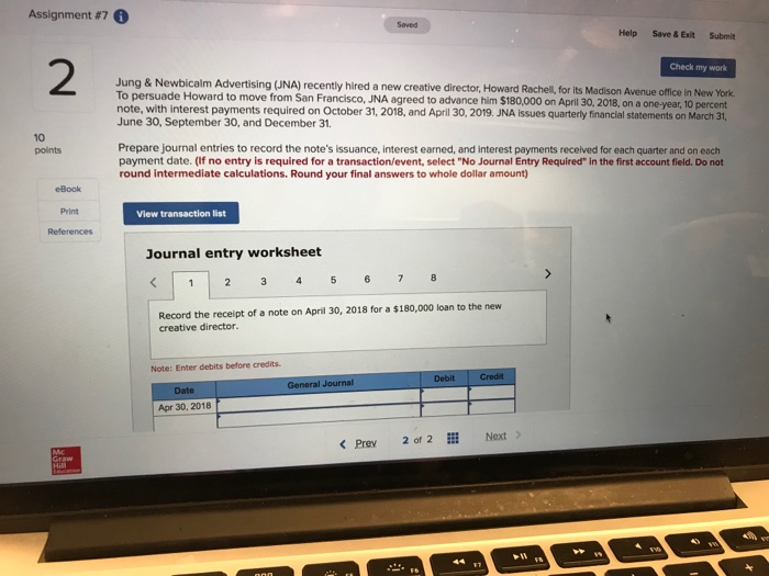  Assignment #7 Help Save &Exit Submit Check my work Jung &