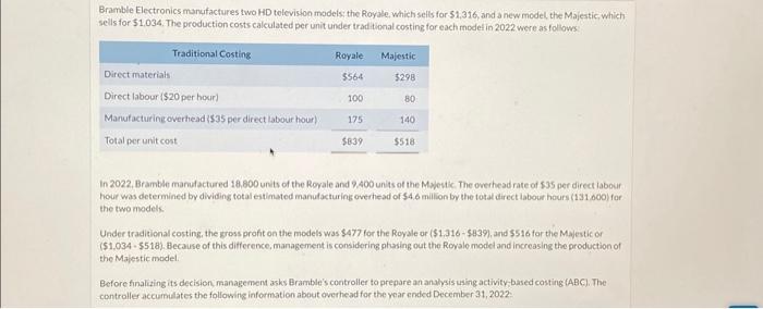  Before finalizing its decision, management asks Bramble's controller to prepare an