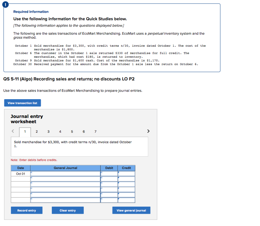 ! Required information Use the following information for the Quick Studies