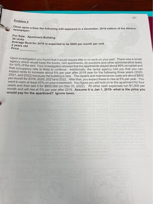  201 Problem 4 Once upon a time the following add appeared