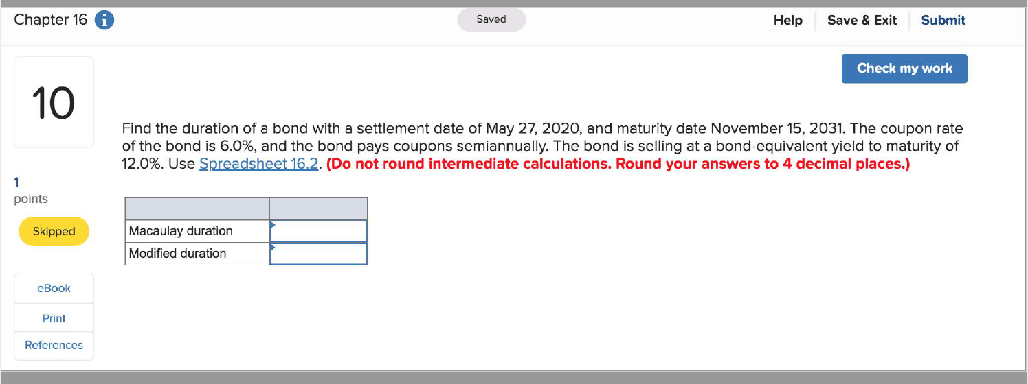  Chapter 16 Saved Help Save & Exit Submit Check my work