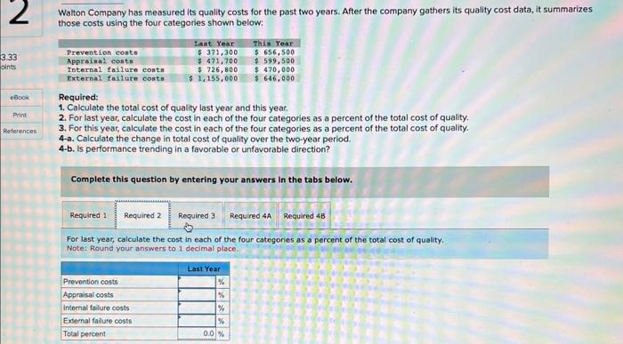 the total cost of quality last year and this year. 2. For