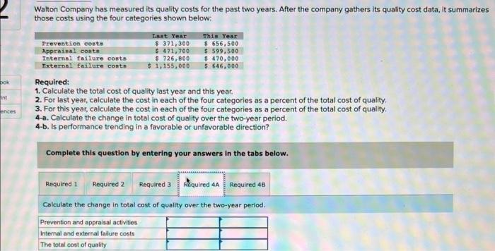 a percent of the total cost of quality. 3. For this year,