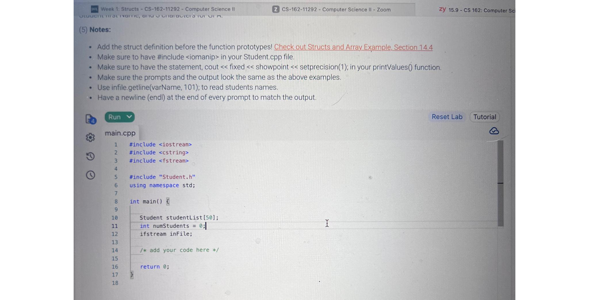  LAB 15.9.1: LAB: Student database 010 Write a program that uses