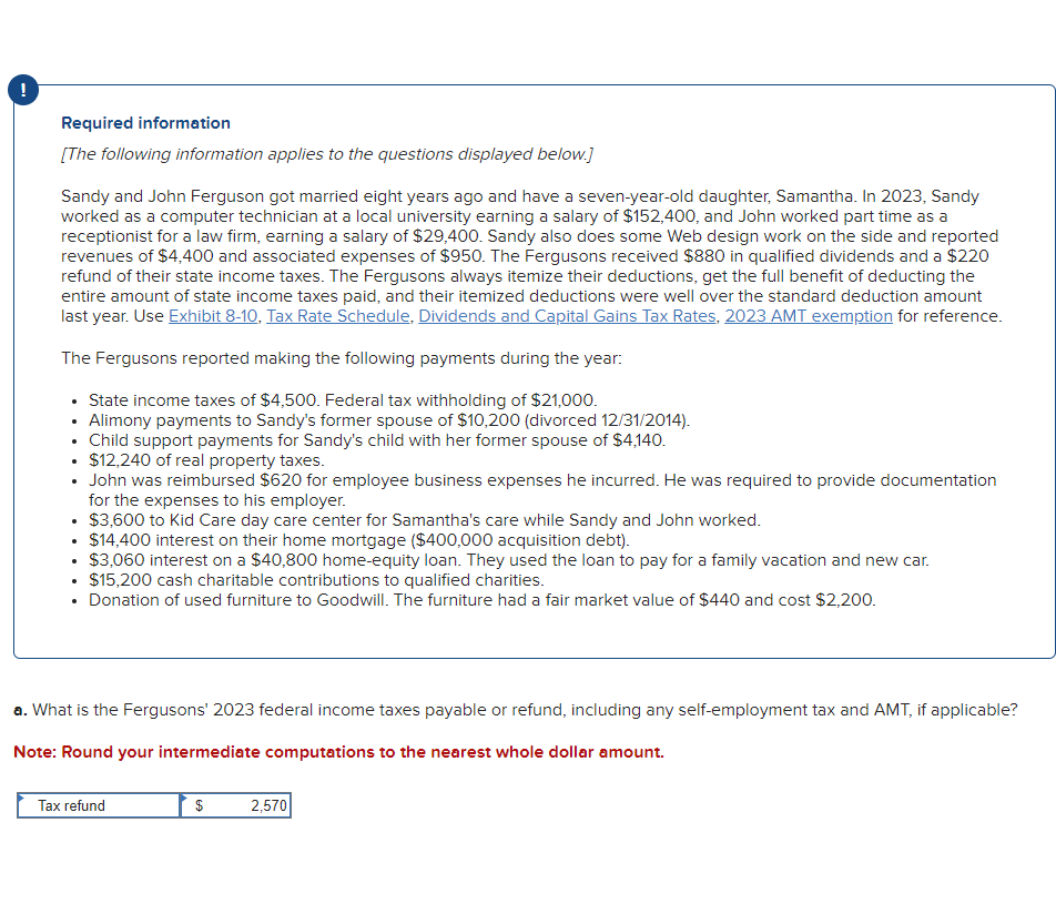 Required information (The following information applies to the questions displayed below.) Sandy