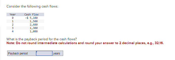 Consider the following cash flows: Cash Flow -S 5, lea 1, sea