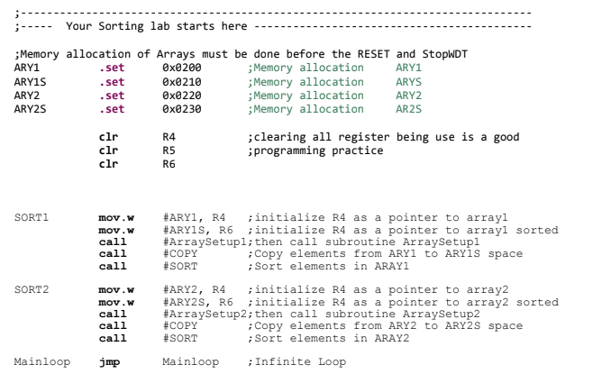 program, in CCS 7.4.0 THE SORTING LAB IS TYPED BELOW, FOR YOUR