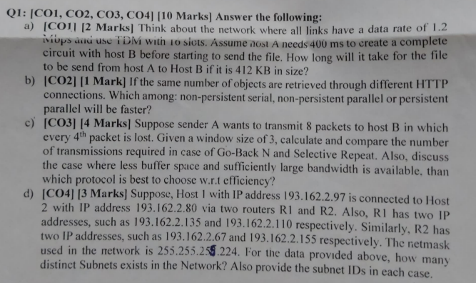  Q1: [CO1, CO2, CO3, CO4][10 Marks] Answer the following: a)[CO1][2 Marks]