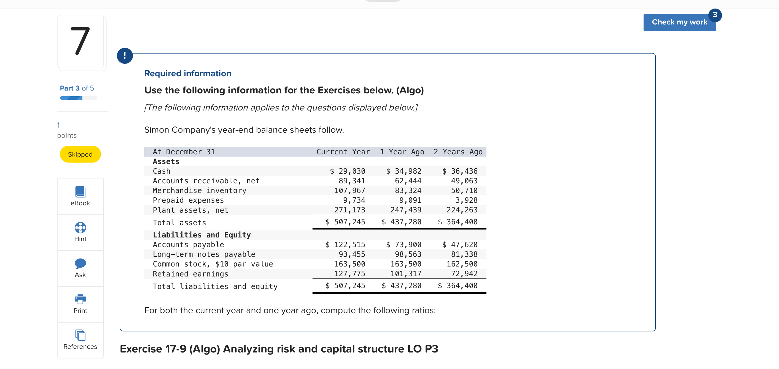 income statements for the current year and one year ago, follow. For