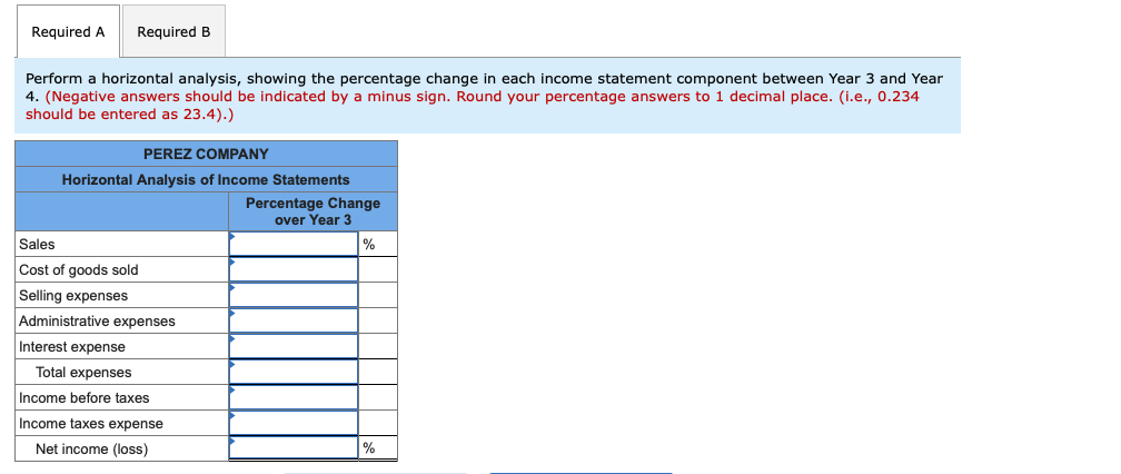 points Income statements for Perez Company for Year 3 and Year 4