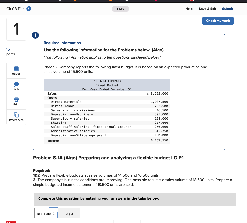  Required information Use the following information for the Problems below. (Algo)