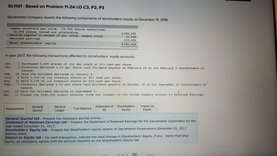  GL1101 - Based on Problem 11-2A LO C3, P2, P3 Sacramento